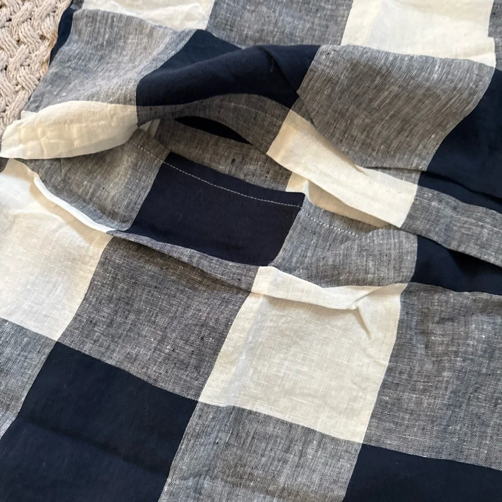 West Elm Heather Taylor Home Gingham Duvet King Sham  Midnight Blue